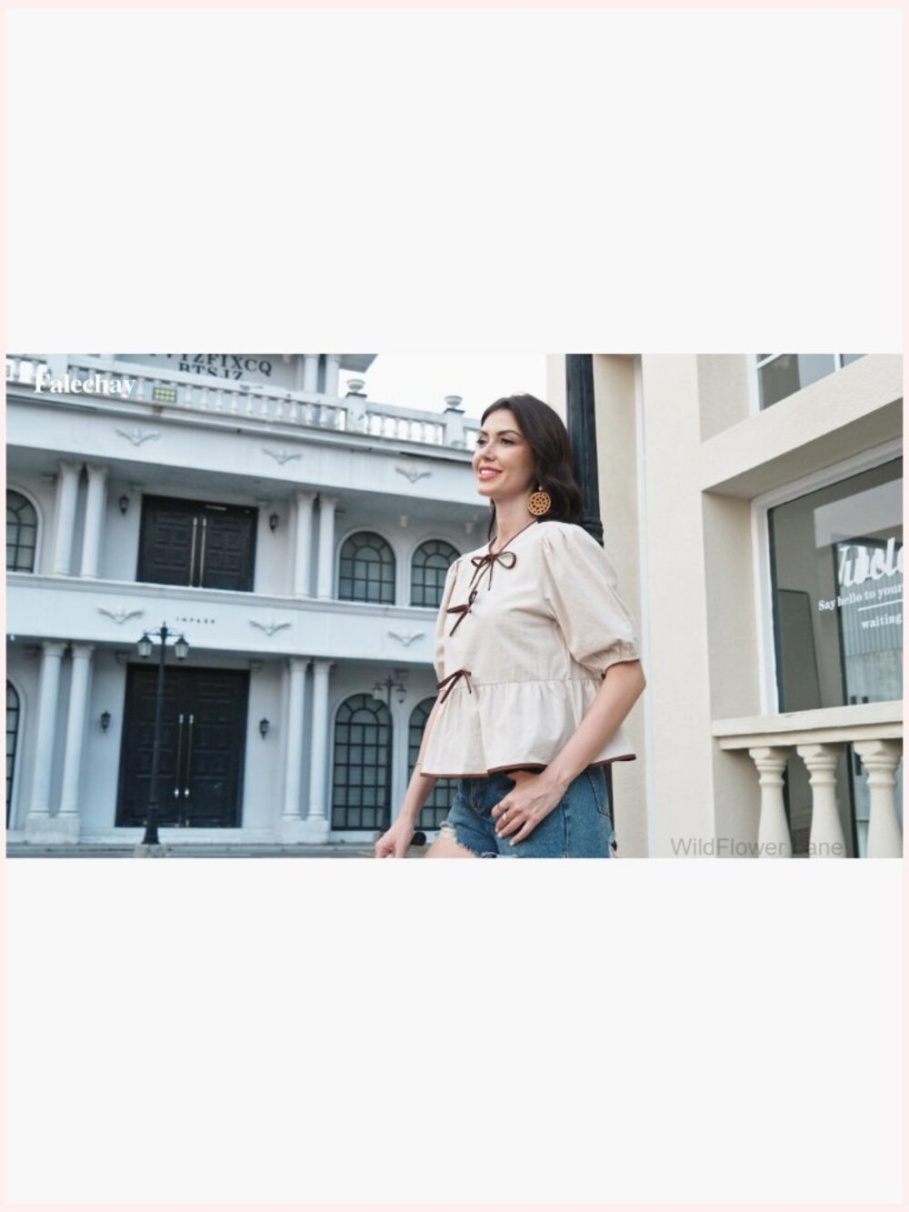 Puff Short Sleeve Bowknot Peplum Blouse Tunics Dressy Casual - Picture 7 of 7